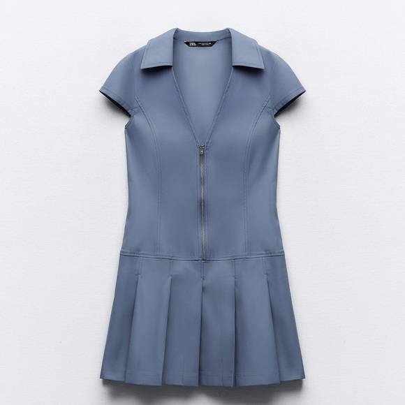 NWOT Zara Blue Pleated Mini Dress - Picture 7 of 10